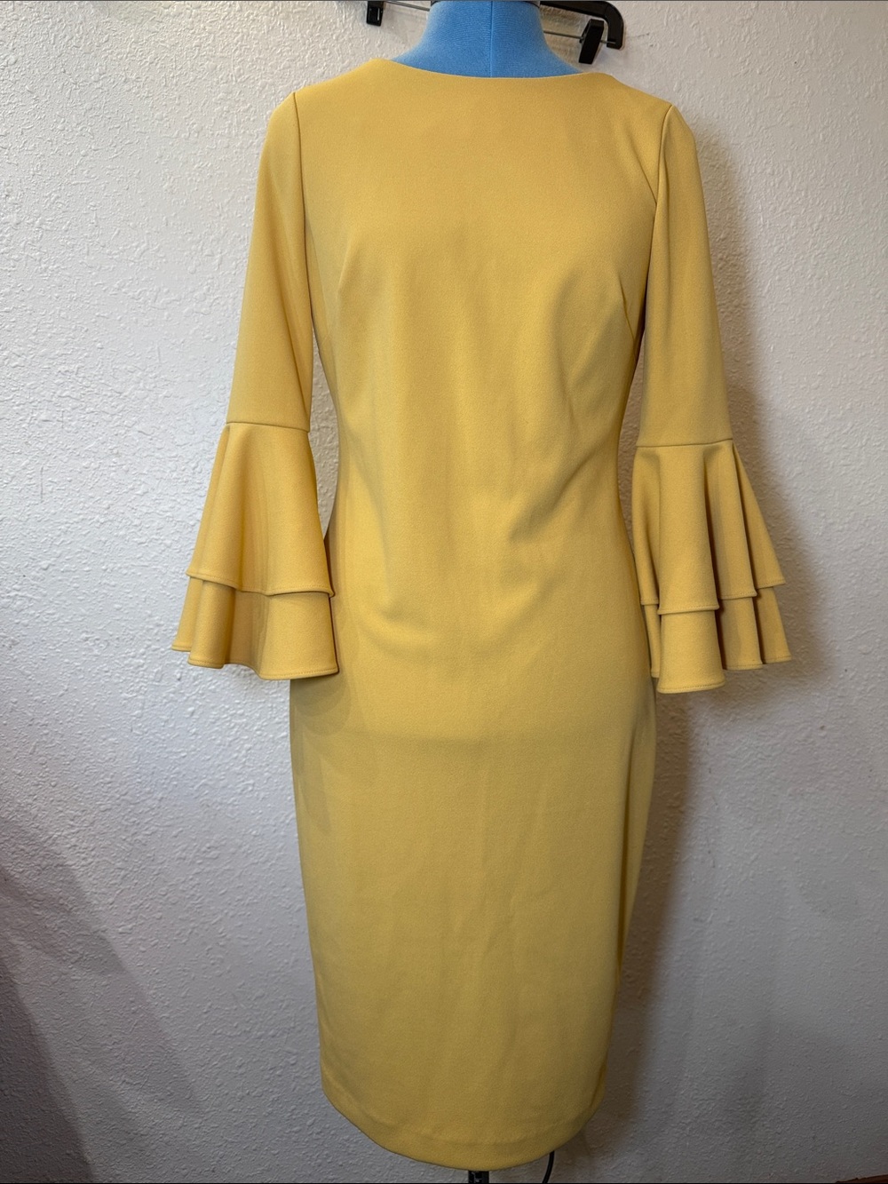 Calvin Klein mustard Yellow Tiered-Ruffle Midi Dress